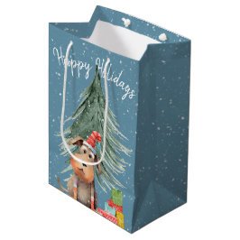 Weihnachten Hund und Kiefer in Schneeflocken Mittlere Geschenktüte