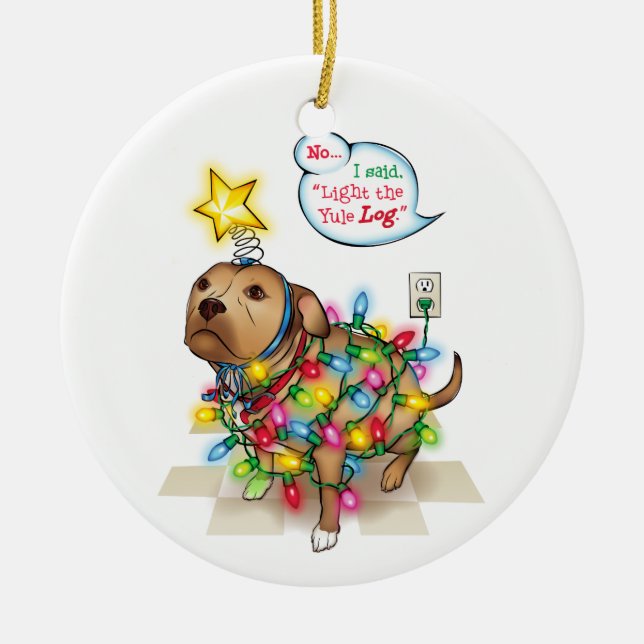 Weihnachten-Hundeverzierung Keramik Ornament (Vorne)