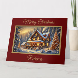 Weihnachten-Hütte in einem Snowy Forest Weihnachts Karte