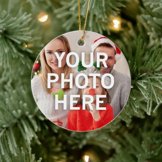 Weihnachten Ihr Foto hier Keramik Ornament (Baum)