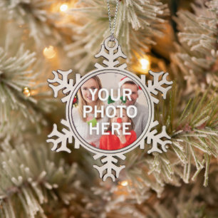 Weihnachten Ihr Foto hier Schneeflocken Zinn-Ornament