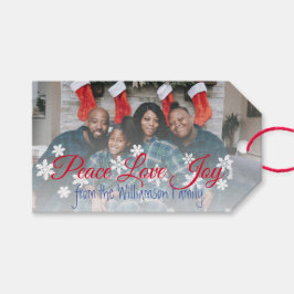 Weihnachten Ihr Foto Peace Liebe Joy Red Script Geschenkanhänger