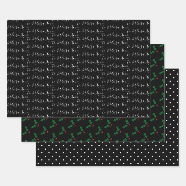 Weihnachten Ihr Name, Heilige, Schwarze und Weiße  Geschenkpapier Set (Set)