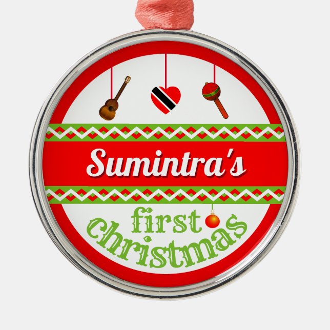 Weihnachten Ihres Babys (Trini) Ornament Aus Metall (Vorne)