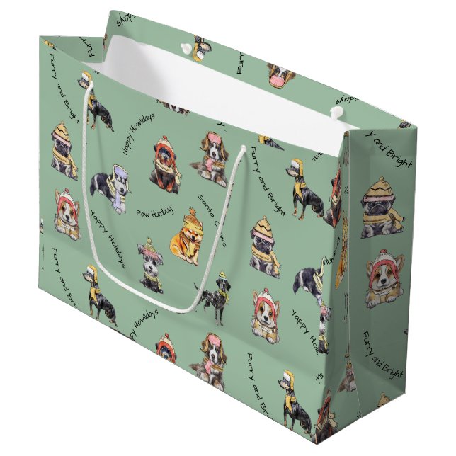 Weihnachten Illustrierte Niedliche Hunde Pattern U Große Geschenktüte (Vorderseite Schrägansicht)