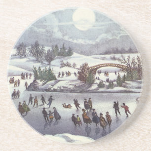 Weihnachten im alten Stil, Central Park im Winter Sandstein Untersetzer