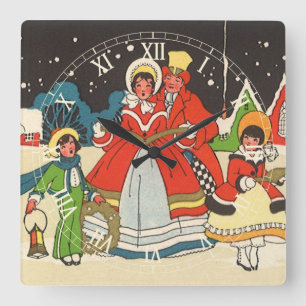 Weihnachten im alten Stil, eine Familie singt Weih Quadratische Wanduhr