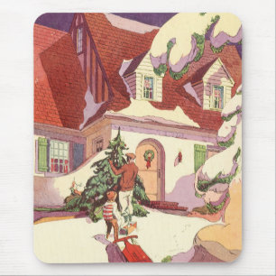 Weihnachten im alten Stil, Familienhaus im Schnee Mousepad