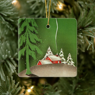 Weihnachten im alten Stil, Haus im Winterwald Schn Keramikornament