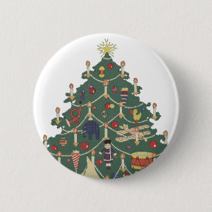 Weihnachten im alten Stil: Kinder um einen geschmü Button