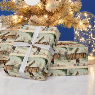 Weihnachten im alten Stil - Kirchgänger bei der Ch Geschenkpapier