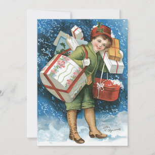 Weihnachten im alten Stil, Mädchen mit Geschenken  Einladung