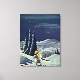 Weihnachten im alten Stil, Schneeengel geht mit ei Leinwanddruck