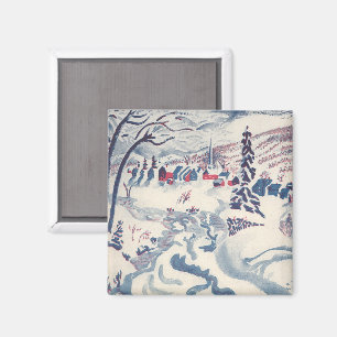 Weihnachten im alten Stil, Schneelandschaft mit Wi Magnet