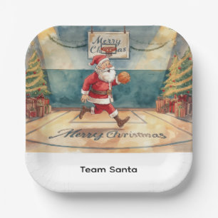 Weihnachten im Basketball mit Weihnachtsmann Pappteller