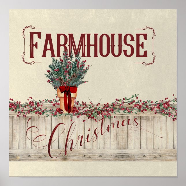 Weihnachten im Bauernhof mit Berries und Garlands Poster (Vorne)