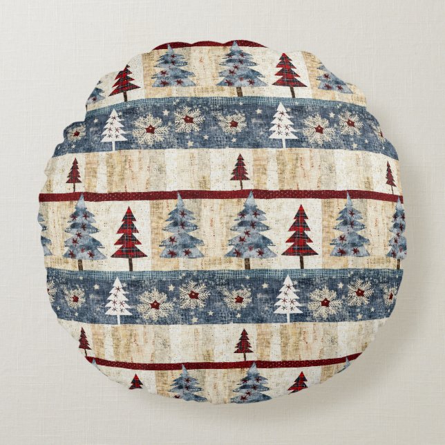 Weihnachten im Bauernhof Rundes Kissen (Vorderseite)