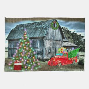 Weihnachten im Bauernhof Rustikaler Stall Geschirrtuch