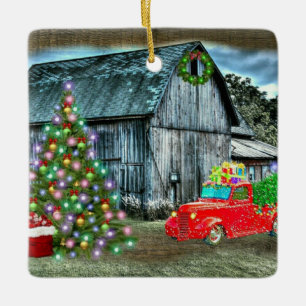 Weihnachten im Bauernhof Rustikaler Stall Keramikornament