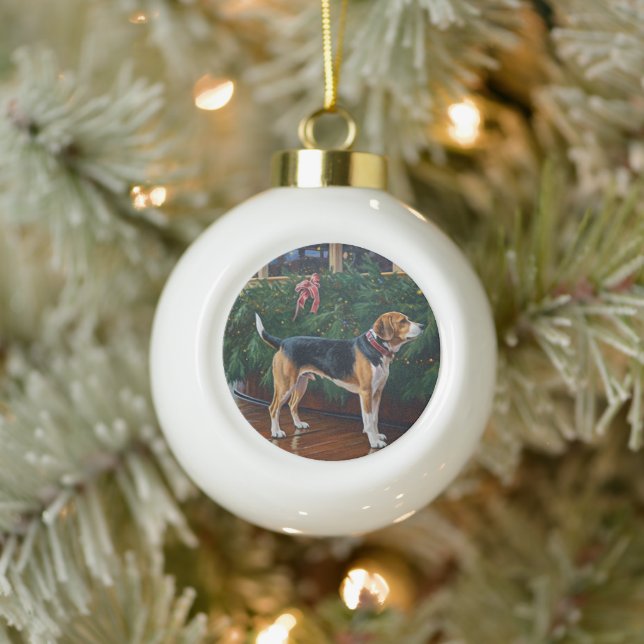 Weihnachten im Beagle - Feierliche Hochzeit Keramik Kugel-Ornament (Baum)