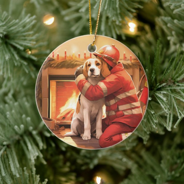 Weihnachten im Beagle, Geschenk für den Hundefeuer Keramik Ornament (Baum)