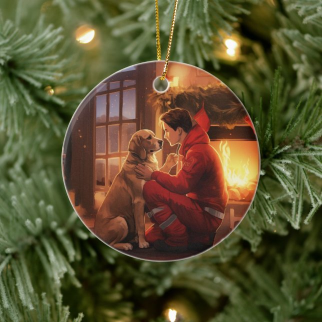 Weihnachten im Beagle, Geschenk für den Hundefeuer Keramik Ornament (Baum)