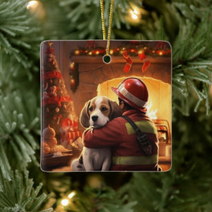 Weihnachten im Beagle, Geschenk für den Hundefeuer Keramikornament
