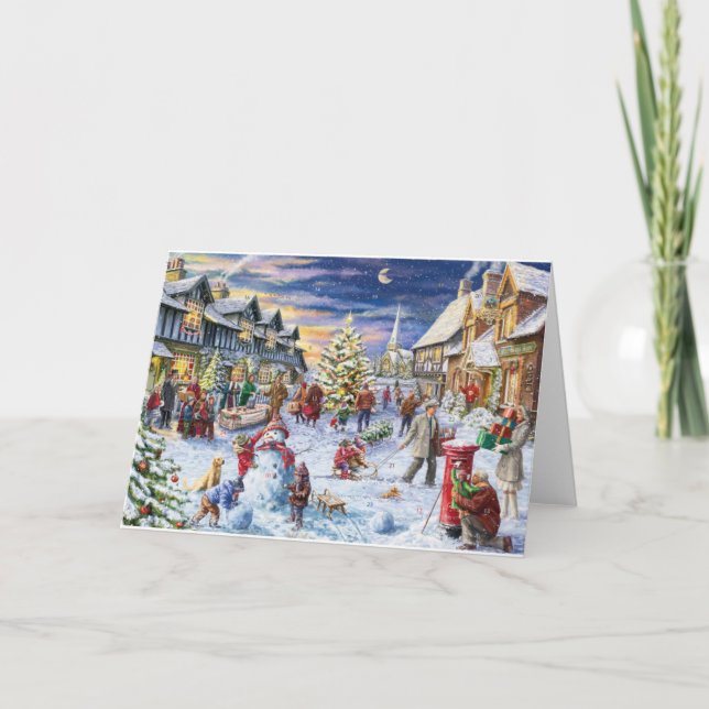 Weihnachten im Dorf Karte (Vorderseite)