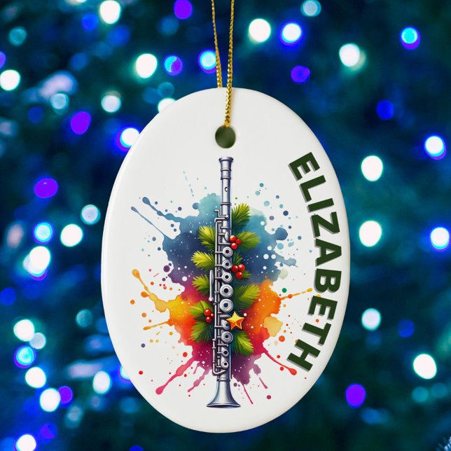 Weihnachten im Flute-Player. Individuelle Name Keramik Ornament (Von Creator hochgeladen)
