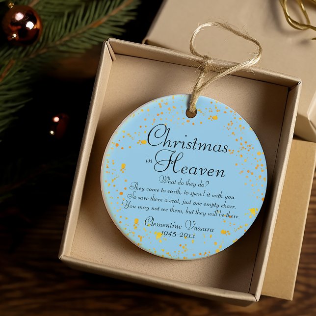 Weihnachten im Foto des "Heaven Gold Spritzer Memo Keramik Ornament (Christmas In Heaven Gold Splatter Memorial Photo Ceramic Ornament)