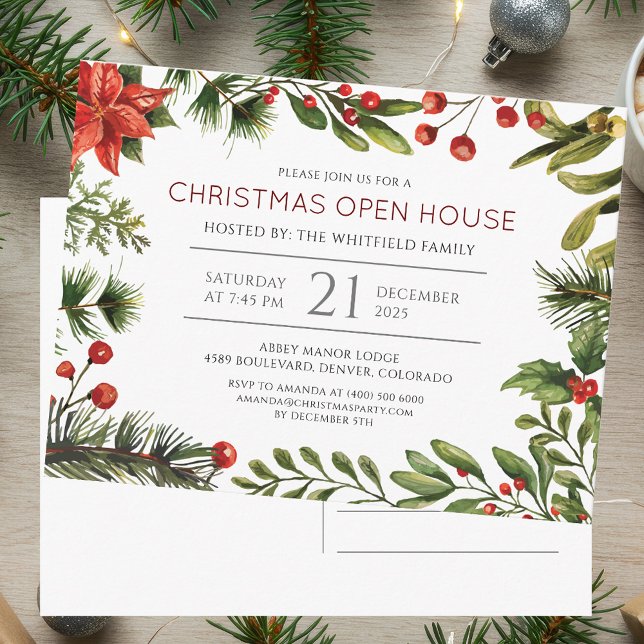 Weihnachten im Freien Haus Party Einladung (Watercolor Christmas Open House Party Invitation)