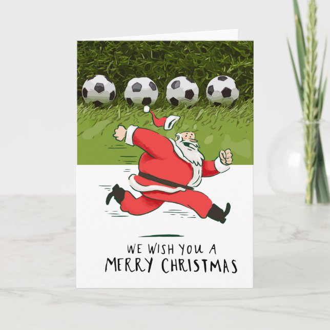 Weihnachten im Fußball mit dem Weihnachtsmann Karte (Vorderseite)
