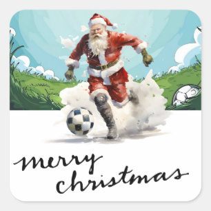 Weihnachten im Fußball mit dem Weihnachtsmann Quadratischer Aufkleber