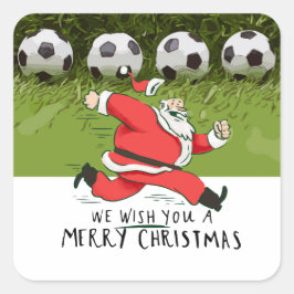 Weihnachten im Fußball mit dem Weihnachtsmann Quadratischer Aufkleber