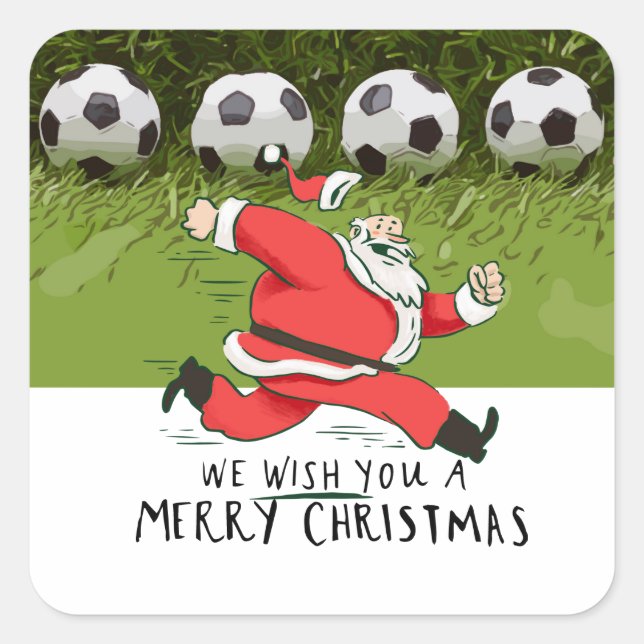 Weihnachten im Fußball mit dem Weihnachtsmann Quadratischer Aufkleber (Vorderseite)