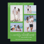 Weihnachten im Grünen Multi-Foto<br><div class="desc">Laden Sie Ihre Lieblings-4-Fotos auf diese Weihnachtsfotokarte hoch, die Ihren Gruß in schicken Schriften auf festlich grünem Hintergrund (oder einer beliebigen Farbe) zeigt. Wählen Sie Matte für schwerstes Papier und High Definition für beste Foto-Qualität. MEHR FARBEN für Sie in unserem Geschäft.</div>
