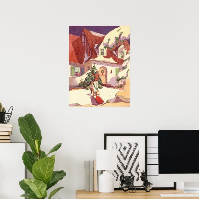 Weihnachten im Jahrtausend, Familienhaus im Schnee Poster (Heimbüro)