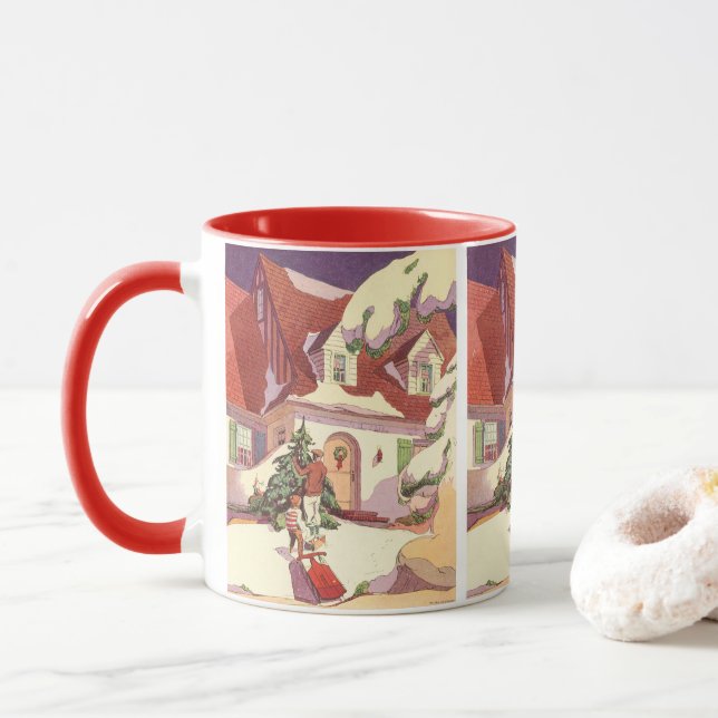 Weihnachten im Jahrtausend, Familienhaus im Schnee Tasse (Mit Donut)