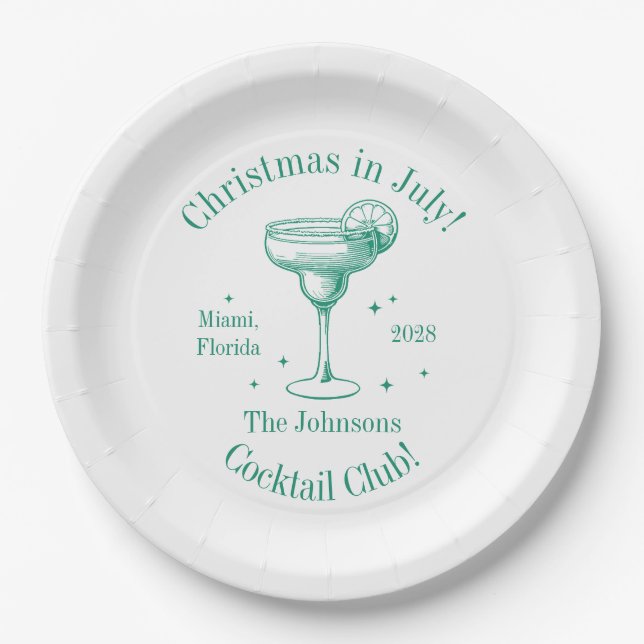 Weihnachten im Juli Familienname Cocktail Party Pappteller (Vorderseite)
