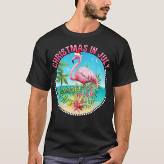 Weihnachten im Juli Flamingo in Weihnachtsmannmütz T-Shirt