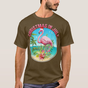 Weihnachten im Juli Flamingo in Weihnachtsmannmütz T-Shirt