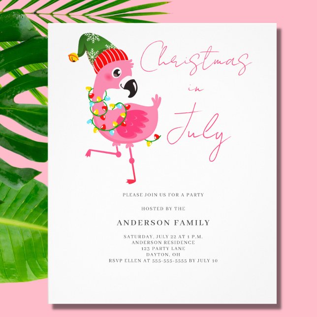 Weihnachten im Juli Flamingo-Party Einladung Flyer (Von Creator hochgeladen)