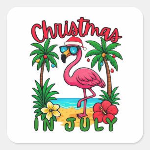 Weihnachten im Juli Flamingo Quadratischer Aufkleber