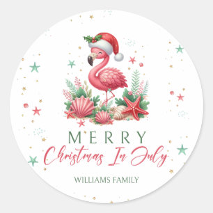 Weihnachten im Juli Flamingo Runder Aufkleber