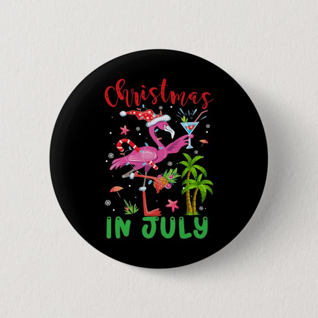 Weihnachten im Juli Flamingo Santa Summer Weihnach Button (Vorderseite)