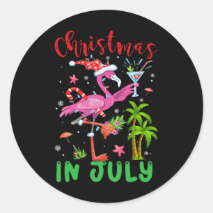 Weihnachten im Juli Flamingo Santa Summer Weihnach Runder Aufkleber