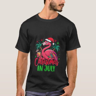 Weihnachten im Juli Flamingo Weihnachtsmannmütze T T-Shirt