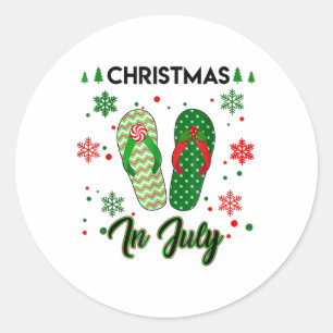 Weihnachten im Juli Flip Flops Sommerurlaub Strand Runder Aufkleber