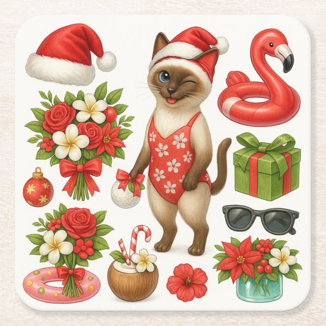 Weihnachten im Juli für Cat Lovers Pool Party Rechteckiger Pappuntersetzer (Vorderseite)
