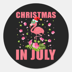 Weihnachten im Juli in rosa Flamingo lustige Weihn Runder Aufkleber